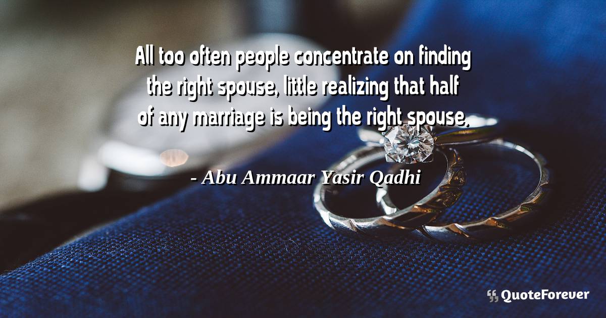 All too often people concentrate on finding the right spouse, little ...