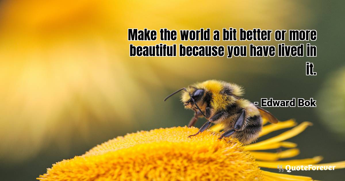 Make the world a bit better or more beautiful because you have lived ...