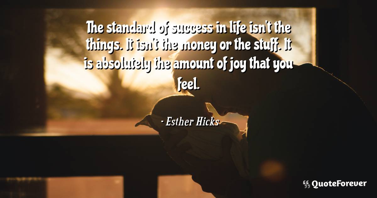 The standard of success in life isn't the things. It isn't the money ...