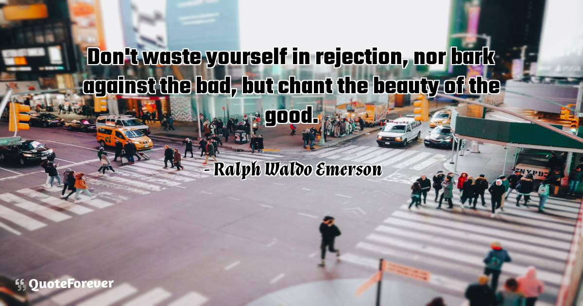 Don't waste yourself in rejection, nor bark against the bad, but ...