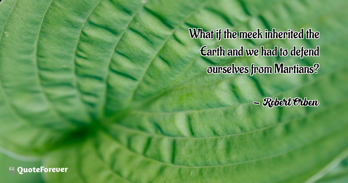 What if the meek inherited the Earth and we had to defend ourselves ...