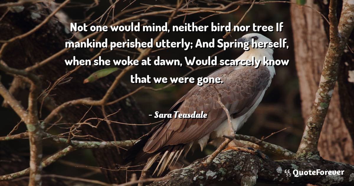 Not one would mind, neither bird nor tree If mankind perished ...